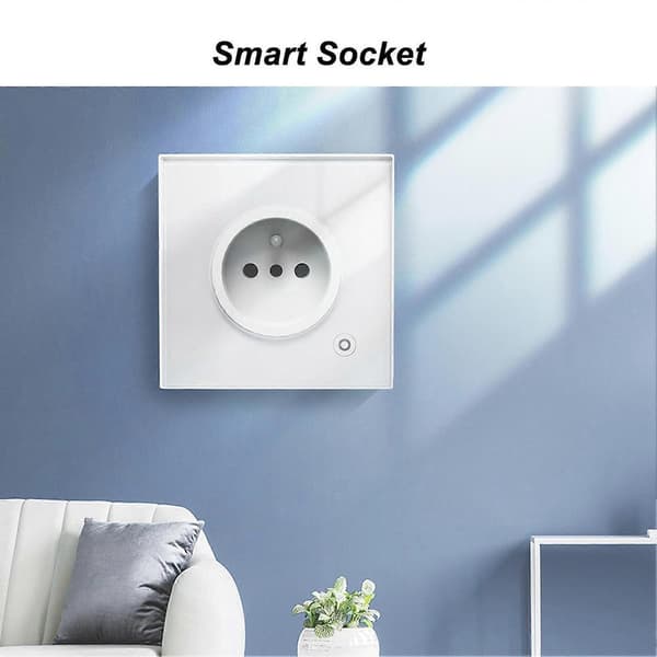 Smart Stikkontakt 16A 1 Vejs Intelligent Vægmonteringspanel Hvid 95‑ Solid Normal