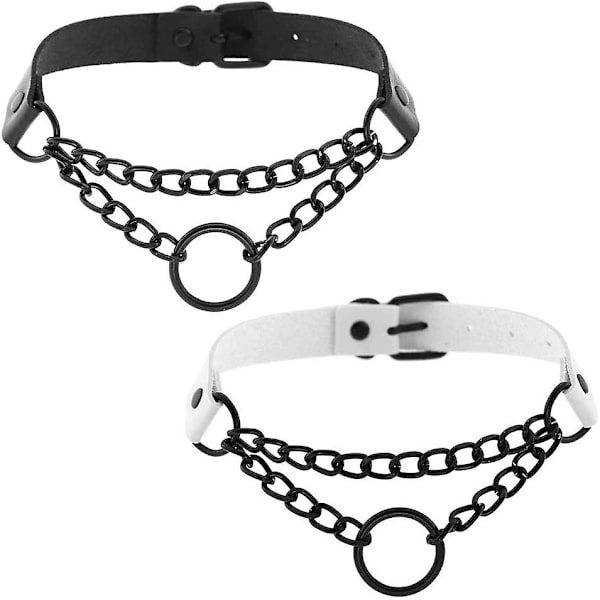 2 stk. Acsergery legering rund hals choker halskæde tung cubansk tyk kæde pu punk