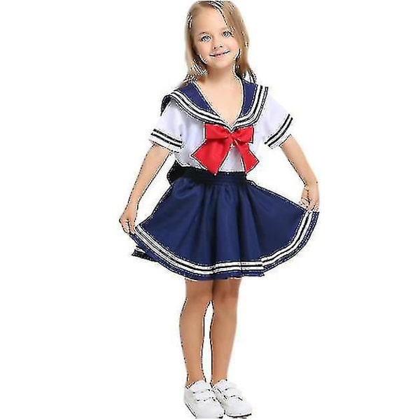 Barn sjöman kostym marinblå outfit kostym pojkar flickor skoluniform 130-140cm