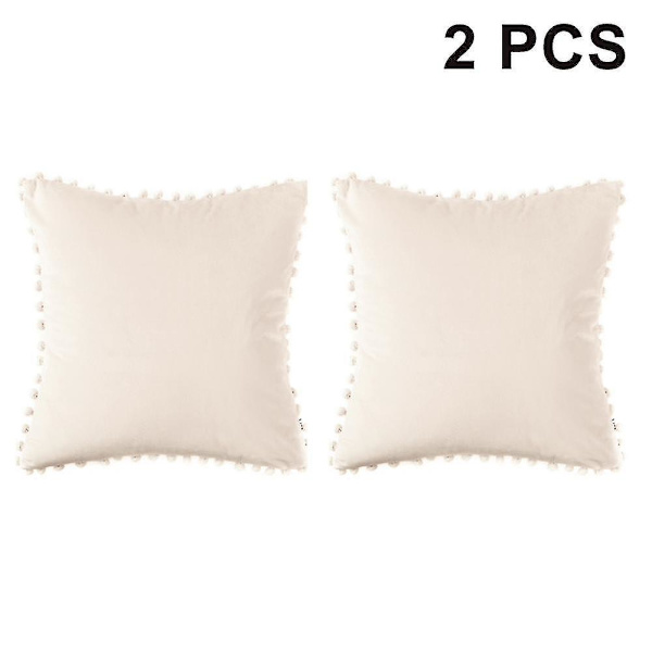 Pudebetræk med pomponer, bløde partikler, fløjl, ensfarvede pudebetræk 45x 45cm til sofa, soveværelse, bil, pakke med 2
