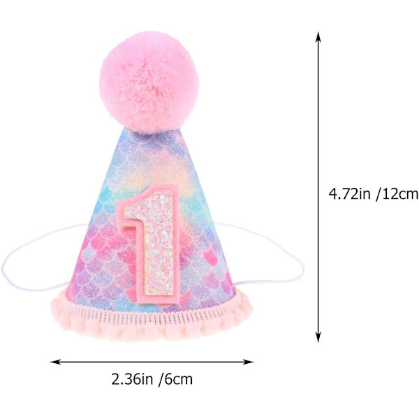 Första födelsedagshattar Glitter Cone Hats Med Pom Födelsedagskrona 1:a födelsedagsfesttillbehör för babyflickor pojkar husdjur1pcs)