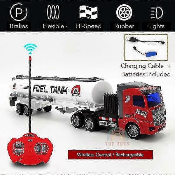 Fjärrstyrd semitrailerlastbil med simulerade lampor trådlös fjärrkontroll pojkars leksaksbil present Black Red Container