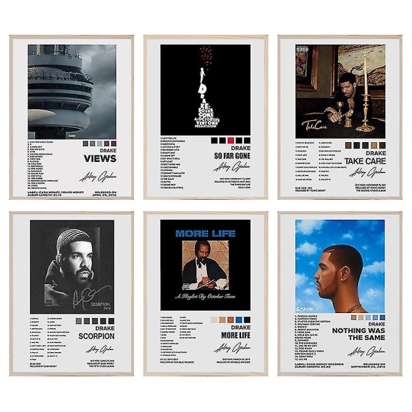 6 stk/sett Drake-plakater Musikkalbumomslagsplakater Rom Estetisk veggkunst Hjemmedekorasjon Gaver Uinnrammet