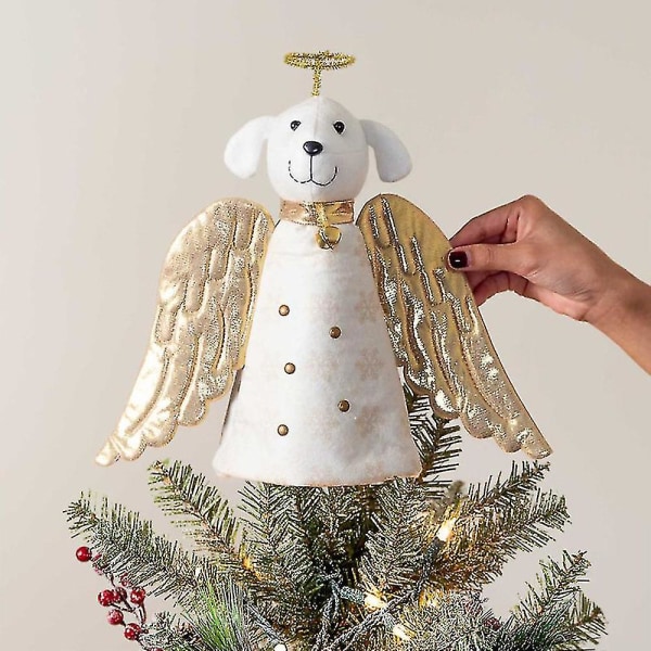 Christmas Miracle Golden Angel Dog Xmas Tree Topper Ornament Decor