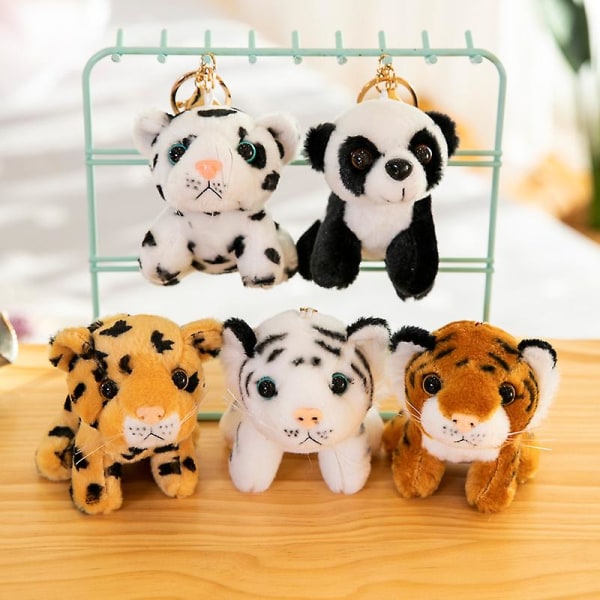 Simuleret dyrevedhæng tiger nøglering møntpung plys legetøj tiger dukke bil dekorationsvedhæng, hvid