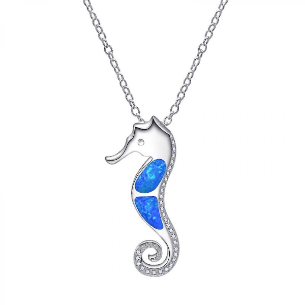 S925 Sterling Silver Lucky Blue Seahorse Love Heart Halsband För Kvinnor Dotter Flickvän Xq-xl311