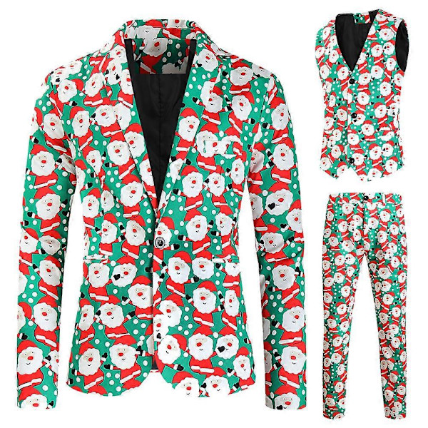 3-deliga juldräkter för män 2024 - Regular Fit med snöflinga och snögubbe-tryck - Blazer, byxor och väst - Herrkostymset för jul 25 4XL