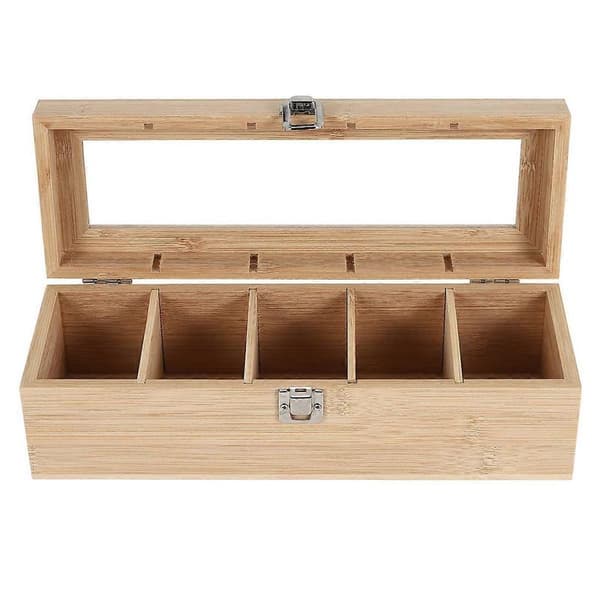 Multifunktionel Bambus System Te Pose Smykker Organizer Opbevaringsboks 5 Rum Te Boks Organizer
