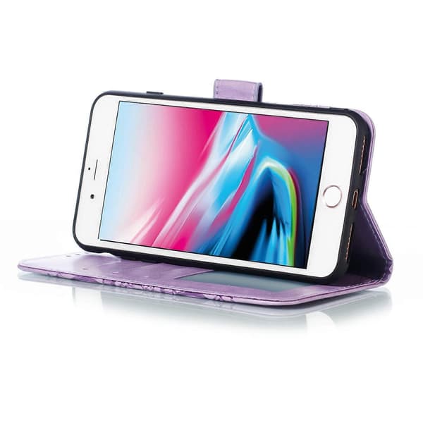 Imprint Mandala Blomst Tegnebog Stativ Flip Læder Etui med Rem til iPhone 8 Plus/7 Plus 5.5 tommer Multicolor Cyan