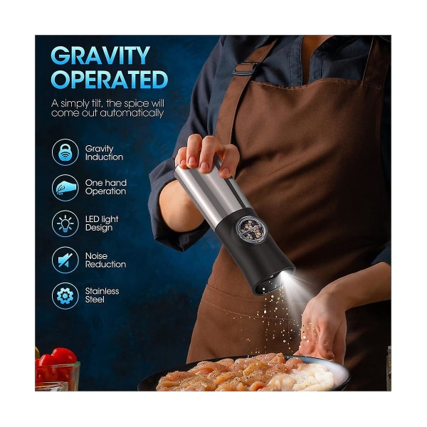 Gravity Elektrisk salt- och pepparkvarn, uppladdningsbar automatisk pepparkvarn, justerbar förgrovning