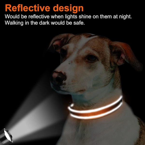 Reflekterande Hundhalsband, Mjuk Neoprenvadderad Andningsbar Nylon Djurhalsband Justerbart för Mellanstora Hundar, M, Orange red xl