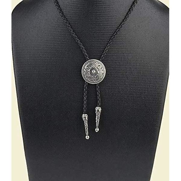 Acsergery Mænd Kvinder Legering Halskæde Vintage Punk Blomst Bolo Tie Halskæde Ægte Læder Gave