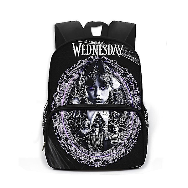 The Addams Family Wednesday Addams Tema Ryggsäck Bekväm Ryggsäck Skolväska Med Tvåvägs Blixtlås B