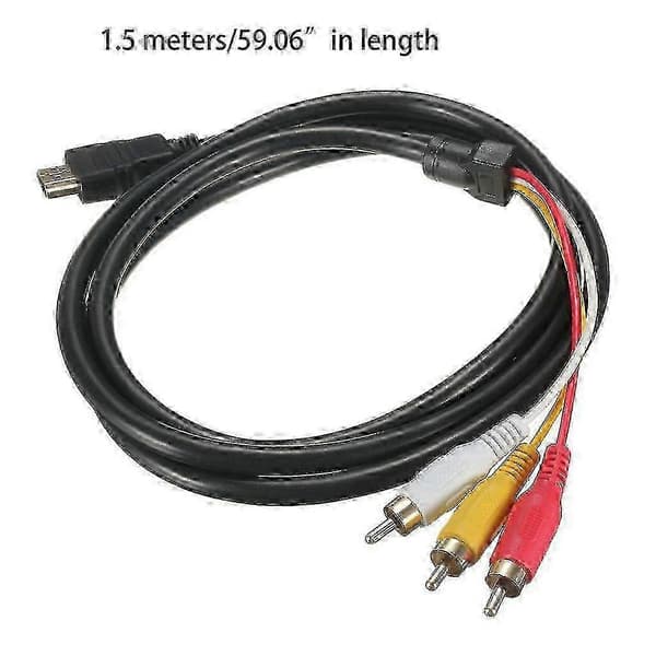HDMI til RCA-kabelkonverter, HDMI han til 3-RCA han video lydstik, 1,5m