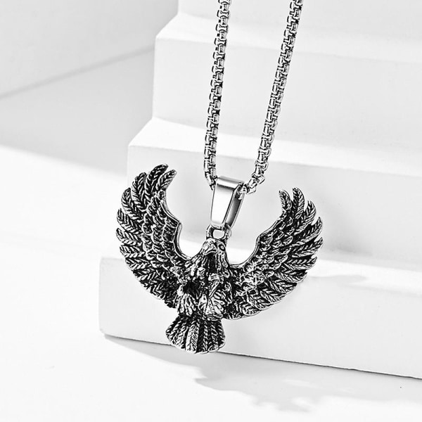 Mens rostfritt stål Vintage Flying Eagle hänge halsband andliga smycken
