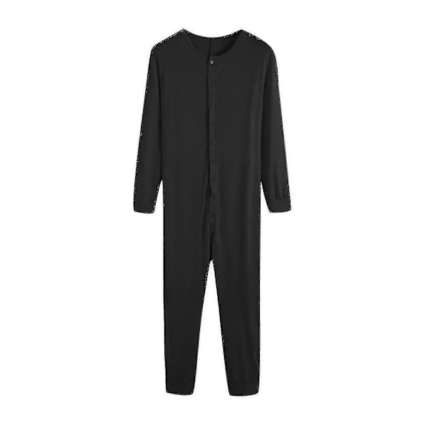 Mænds Én-delt Lange Underbukser Natpyjamas-AM Black 2XL