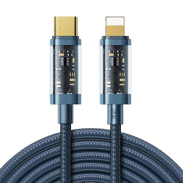 Punottu kaapeli iPhonelle USB-C - Lightning PD 20W 2m sininen