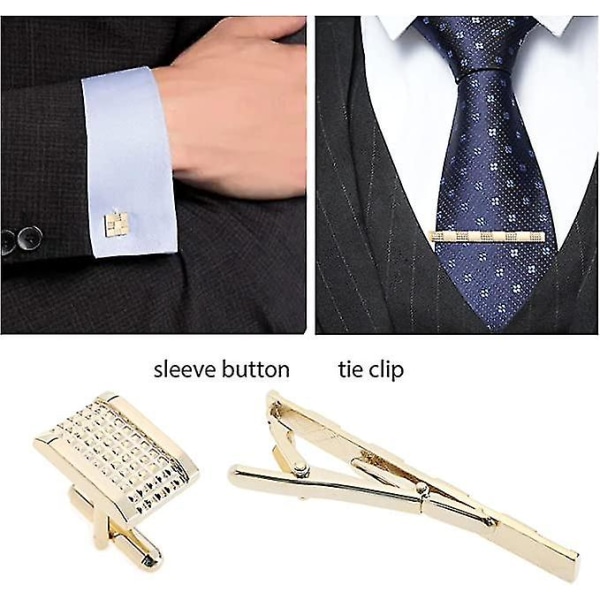 Sæt med 3 stk slipseklips og manchetknapper til mænd Business skjorter slips klip til bryllup forretningsmøde Fars dag Valentinsdag