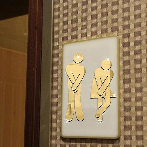Irrotettava mies nainen pesuhuone wc seinätarra perhe diy sisustus peili tarra kodin sisustus kylpyhuoneeseen (kultainen)