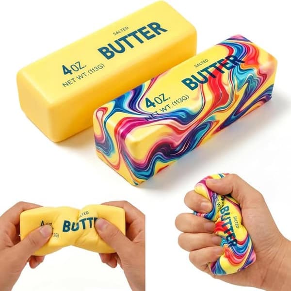 2-pak langsomt stigende smør squishy fidgetlegetøj til voksne sensorisk klemmelegetøj Yellow & Rainbow