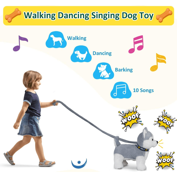 Husky-kävelylelu ohjaushihnalla ja interaktiivisella musiikki- ja tanssianimaatiolla pehmo pehmolelu elektroninen lemmikki lapsille ja taaperoille