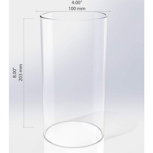 Stor glasslykt for orkanlys, åpen i begge ender, 10 cm bred x 20 cm høy, klar Clear 4'' wide x 8'' tall