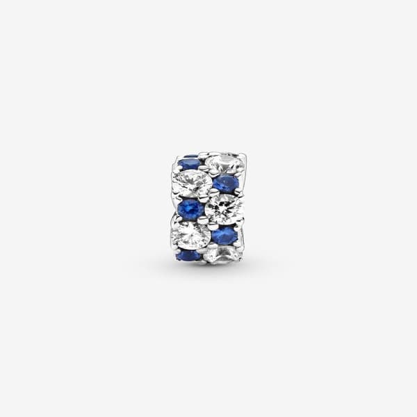 Pandora - Clear & Blue Sparkling Clip Charm - Sterling Silver