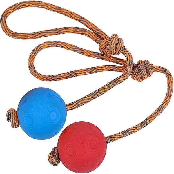 2 stk. bold på reb hundelegetøj holdbar elastisk solid gummibold 7 cm (blå+gul) (c-g-3) -Ayane blue red 7CM
