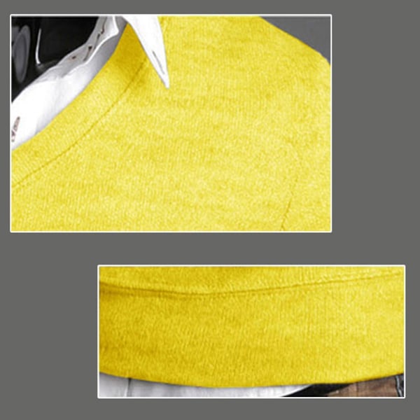 Herre Plain V-hals Strikket Pullover Sweater Yellow 2XL