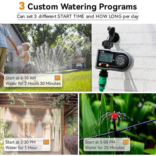 Sprinklertimer, vandtimer til haveslange Programmerbar vandingstimer med 3 vandingsprogrammer