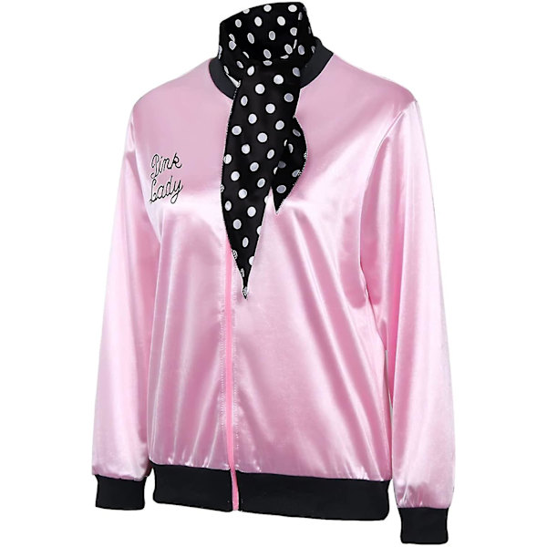 1950'er Dame Pige Pink Satin Jakke Halloween Cosplay Kostume Fancy Dress Frakke Med Halstørklæde XL