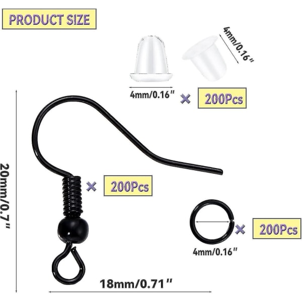 600 stk hypoallergeniske ørekroker, ørepyntsett, ørepyntsett med ørepyntbakside og smykkepynt hoppring ()