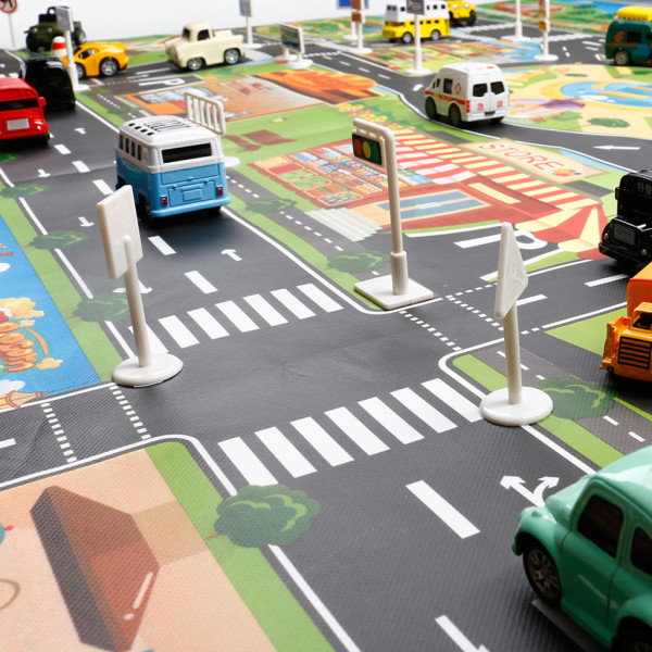 Barnelekematte Byveibygninger Parkeringskart Spillscenekart med trafikkskilt