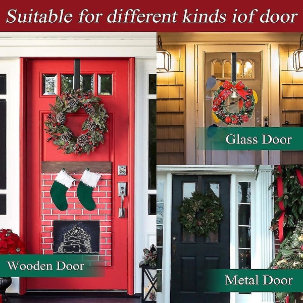 Seppeleripustimen ovenkoukku jouluoveen, 2kpl metallinen seppeleteline, seppelekoukku etuoveen, jouluseppelekoukku oven yläpuolella koukun pidike Doo