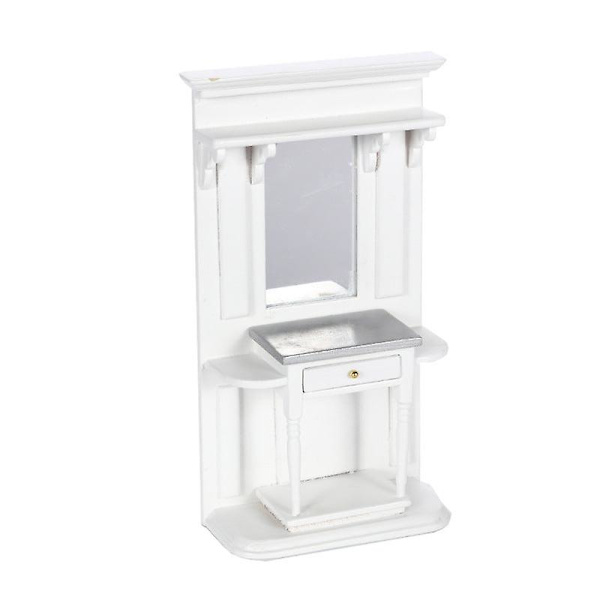 Miniatyr möbler leksak dockhus DIY dekoration tillbehör Mini 1:12 sminkbord med spegel