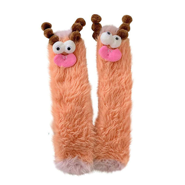Sødt 3d Quirky Sokker, Varm Hyggelig Fluffy Tegneserie Monster Gulv Sokker, Vinter Sjov Sokker Gaver Orange