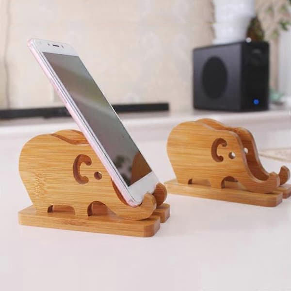 Elefant Mobiltelefonhållare i Bambu, Halkfritt Ställ, Bordsdekoration, Present