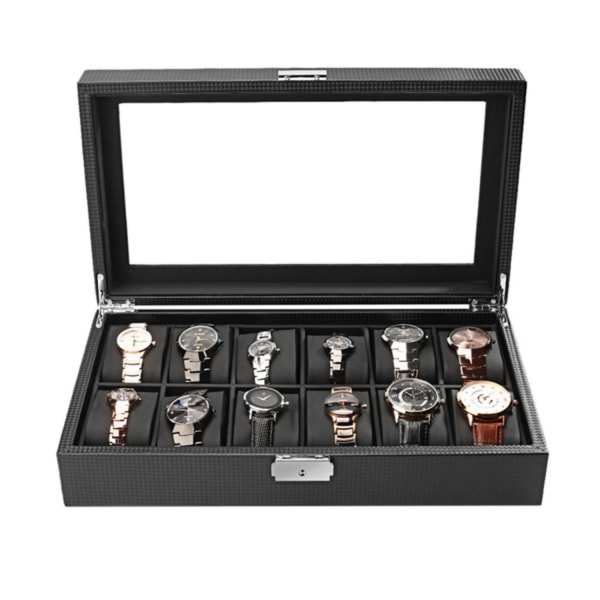 Watchbox / Klockbox 12 kellot Carbon Luxury malli musta CW012
