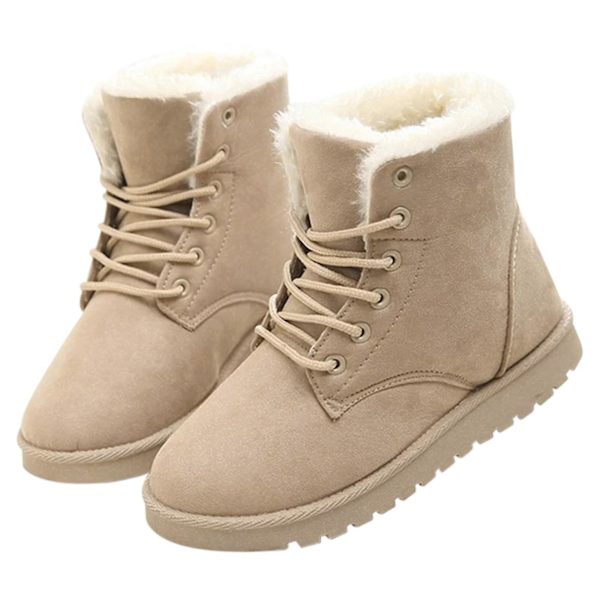 Mjuka snöstövlar med tjockt fleecefoder - Varma vinterkängor för kvinnor Beige 35