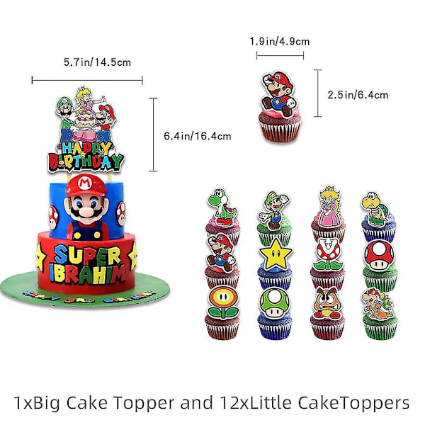 Super Mario -ilmapallopaketti syntymäpäiväjuhlatarvikkeet ilmapallot banneri kakkukoristeet koristeet