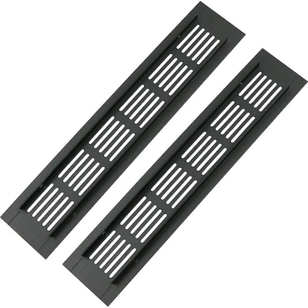 Set Of 2 Rectangular Aluminum Door Vent Grilles - 250 X 50mm - Insect Protection For Motorhome, Wardrobe, Kitchen Etc. - Black