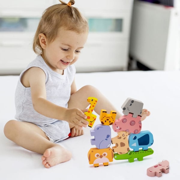 Toddler lelut, jotka sopivat 1-4-vuotiaille tytöille lahjoiksi, puiset eläinten pinottavat lelut Montessori-lelut