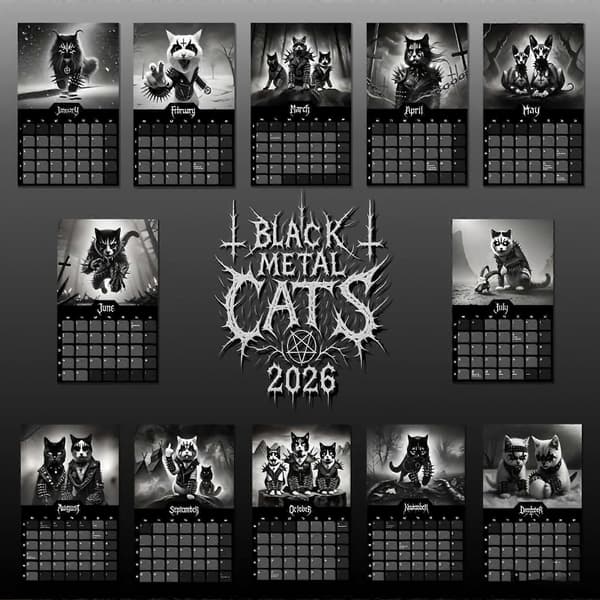 Svarta Metallkatter 2026 Kalender