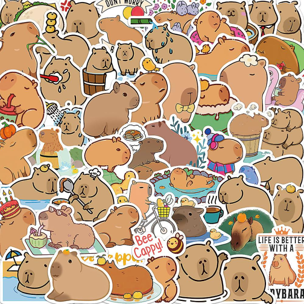 50 st Tecknade Capybara Graffiti Stickers Dekoration Dator Vattenkoppar Bagage Pennor Gitarr Notebooks Diy Vattentäta Stickers