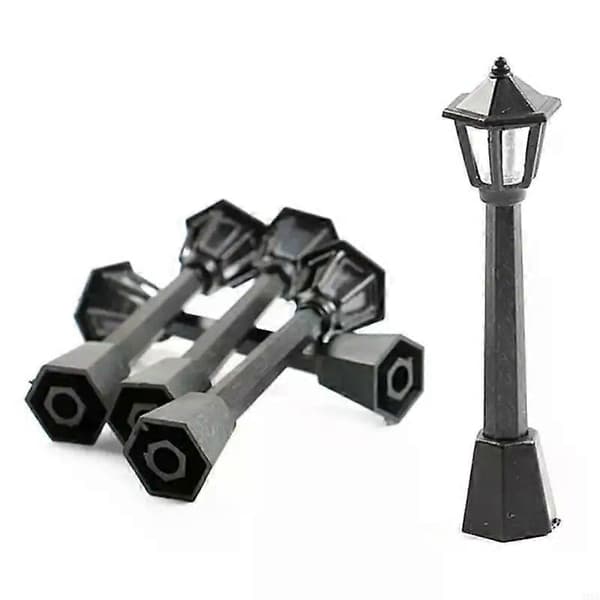 R7UB Mini Gadelygtemodel Lampe 4 stk. Stolpe Gadelygter Mikroskopisk Model til Mini Dukkehus Fehave Tilbehør