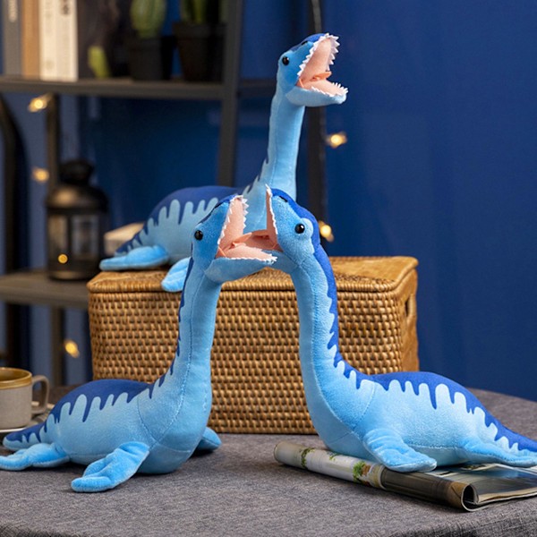 Plesiosaurus dinosaurie plyschleksak realistisk mjuk blå dinosaurie plyschdjur leksak för sovrum