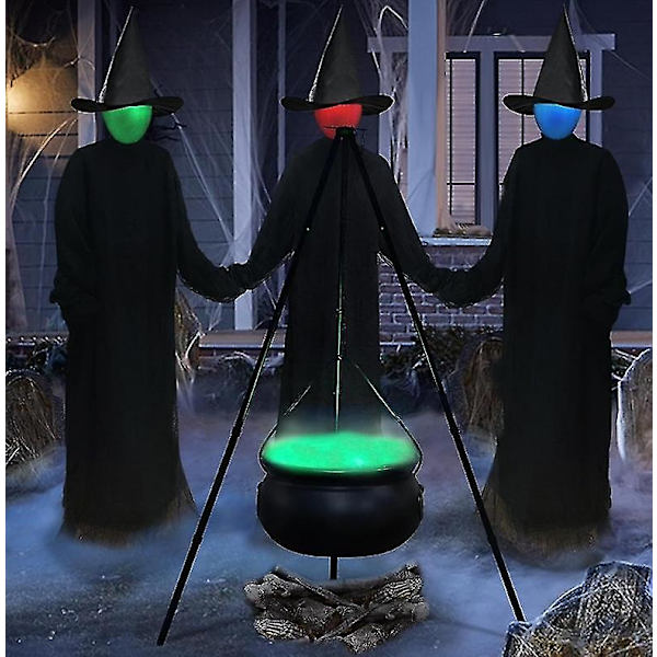 Halloweenin suuri noitakeitto kolmijalalla ja valoilla