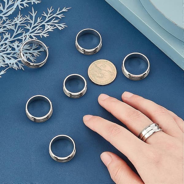 21 stk. 7 størrelser blank ring i rustfrit stål fingerring med rillet kerne indlægsring til harpiks runde tomme ringemner til smykkefremstilling