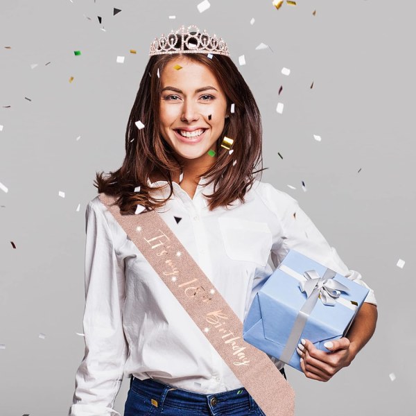Det er min 18-års fødselsdagssash og til piger, rosaguld fødselsdagskrone 18 & Fabulous dekorationssatin sash 18-års fødselsdagsgaver