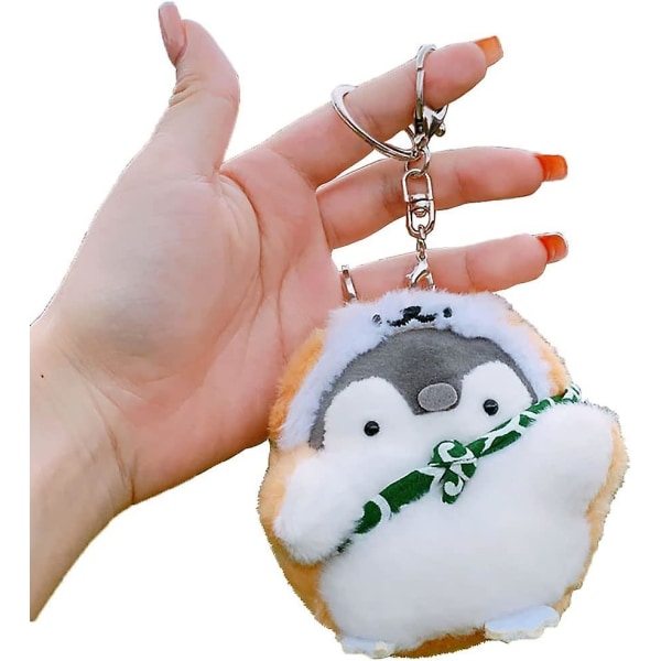 Wabjtam Valentine plys nøgleringe Kawaii nøglering små udstoppede dyr, corgi pingvin, søde nøgleringe til rygsække, kawaii dyr. (gul-corgi Peng